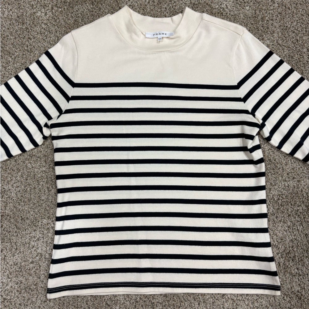 FRAME Denim Short Sleeve Striped Tee in Cream and Black